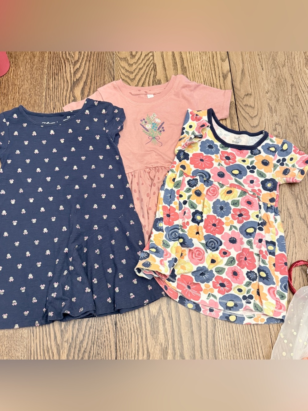 Lot of 3 Girls 3T Summer Dresses Disney Minnie Mouse Floral Embroidered EUC TT